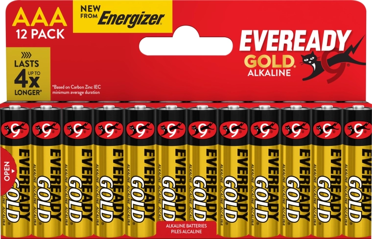 Energizer Eveready Gold AAA alkaline batteries, pack of 12
