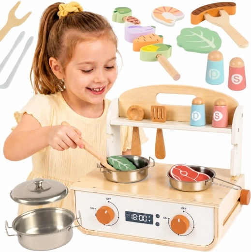 Tooky Toy wooden stove with grill and accessories