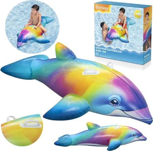 Bestway pripučiamas jojimo delfinas vandeniui, įvairiaspalvis, 168 × 66 cm