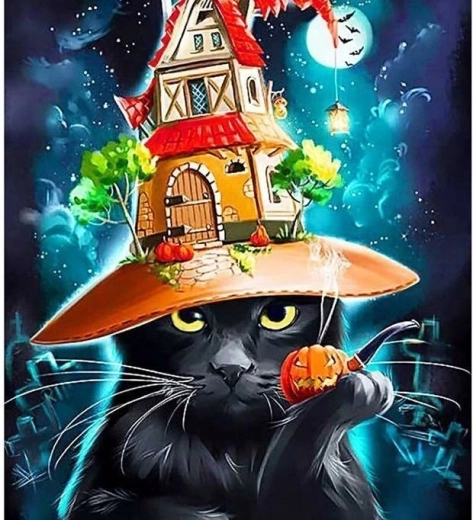 Paint by Numbers Cat in a Halloween Hat 40 × 50 cm