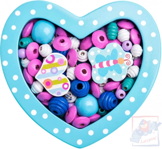 Woody wooden threading beads in a turquoise heart-shaped package