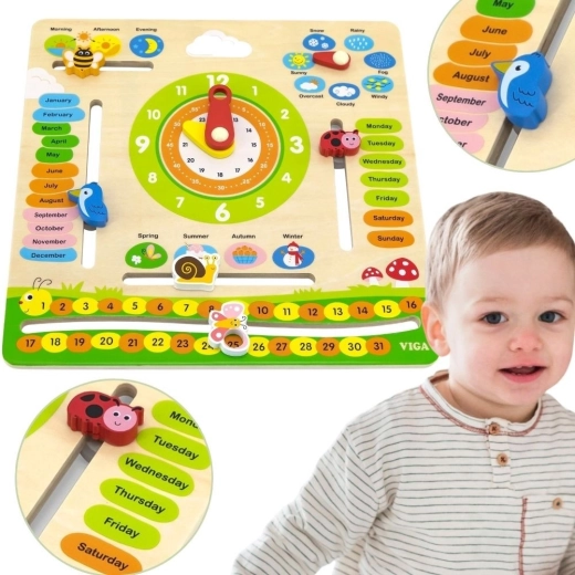 Medinis edukacinis kalendorius su laikrodžiu Viga – Angliškai