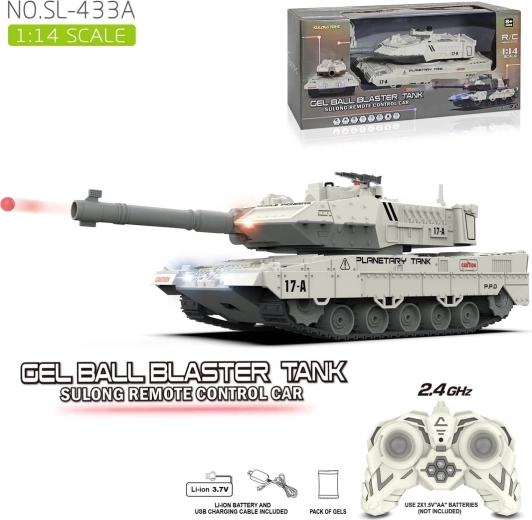 White Remote-Controlled Tank with Gel Ball Shooting