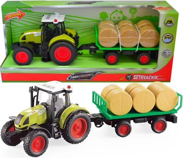 FARM SERVICE traktorius su priekaba ir šiaudų ryšuliais 1:16