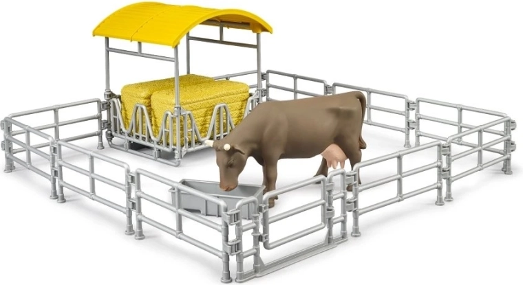 Bruder šieninė su aptvarais ir karve – ūkininko žaidimų rinkinys