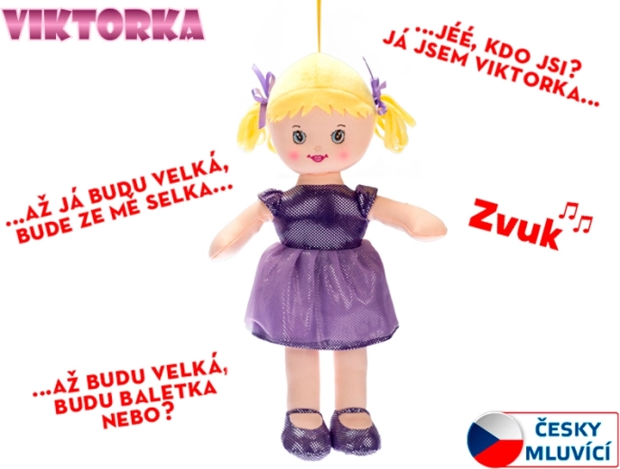 Skudurinė kalbanti lėlė Viktorka, 32 cm, violetinė