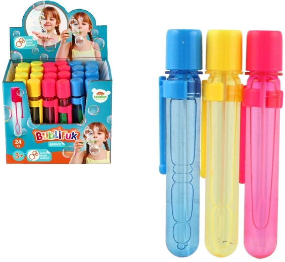 Mini gelinis muilo burbulų pūtiklis 20 ml (12 cm, 3 spalvos) – 1 vnt.