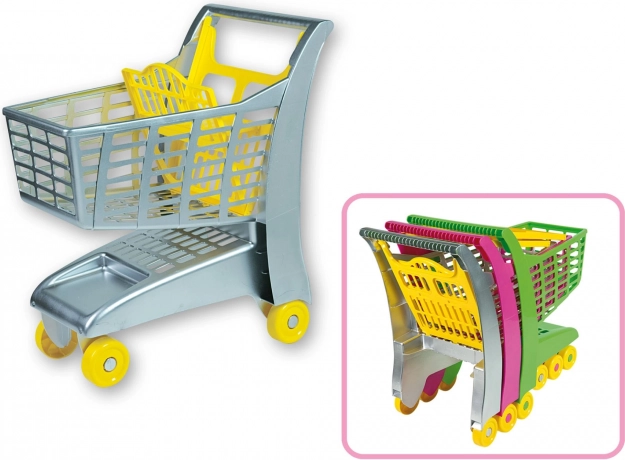 Pilkas pirkinių vežimėlis su sėdyne