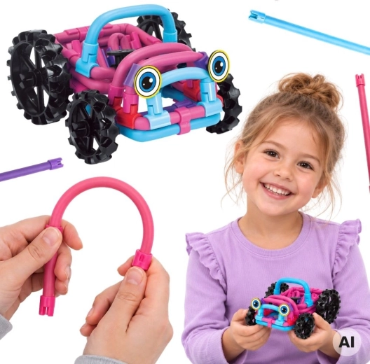 WOOPIE Soft 3D Construction Set Pink Off-Road Vehicle, 44 Pieces