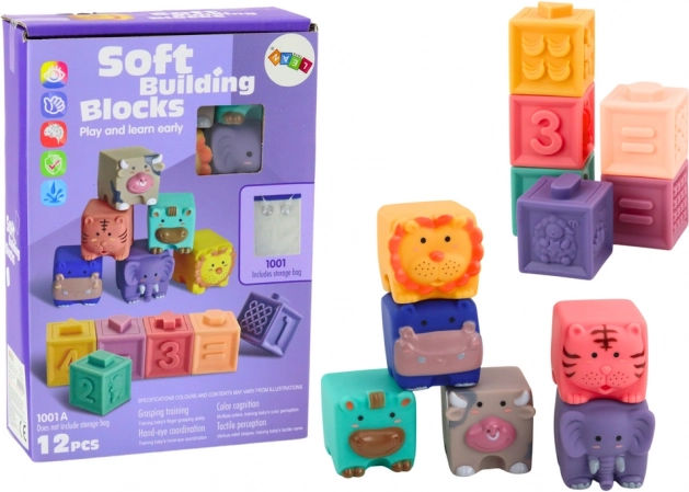 Soft Educational Blocks Animals Numbers Letters Colorful 12 pcs