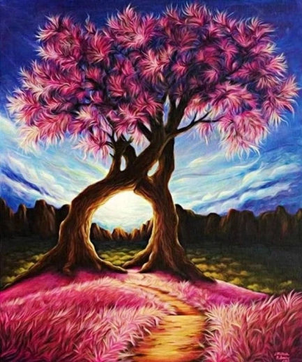 Deimantinė mozaika „Rožinis medis“ 30 × 40 cm