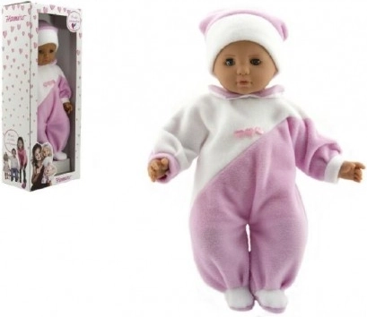 Lėlytė kūdikis 50 cm su audiniu kūneliu, rožiniais ir baltais kombinezonais