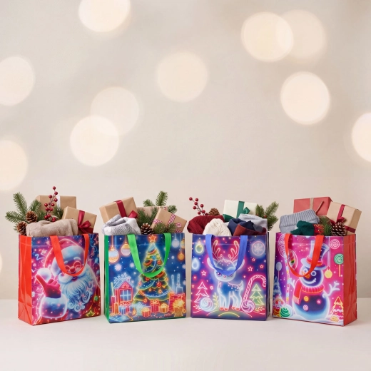 Christmas gift bag with an iridescent surface, 23 × 22 × 11 cm - 1 piece