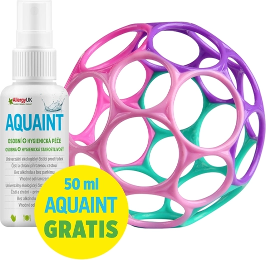 Oball Classic vaikiškas kamuoliukas 10 cm rožinis–violetinis + Aquaint ekologiškas valomasis vanduo 50 ml