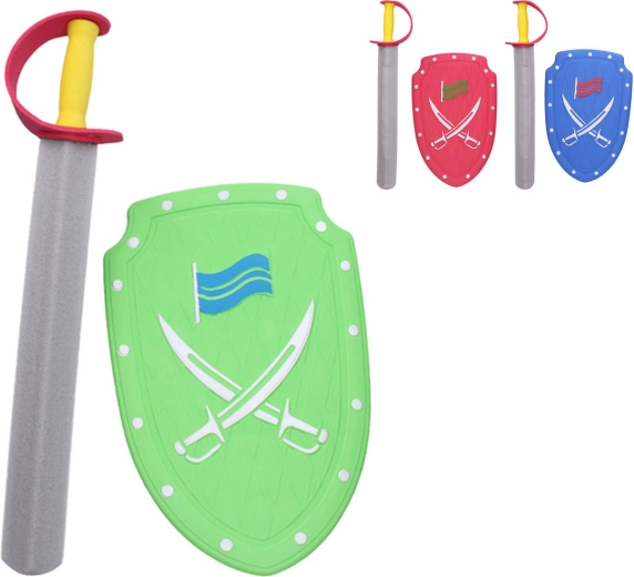 Putplastinis kardas ir skydas, raudonos spalvos, 57 cm