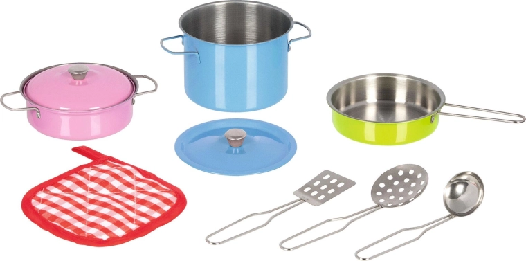 Spalvingas vaikiškas metalinis maisto gaminimo rinkinys – 9 dalys