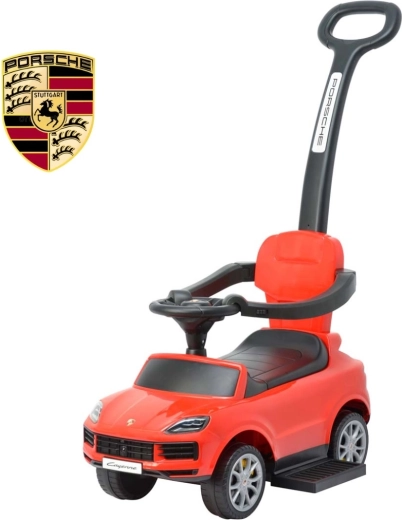 Red Porsche Cayenne kids ride-on with push handle