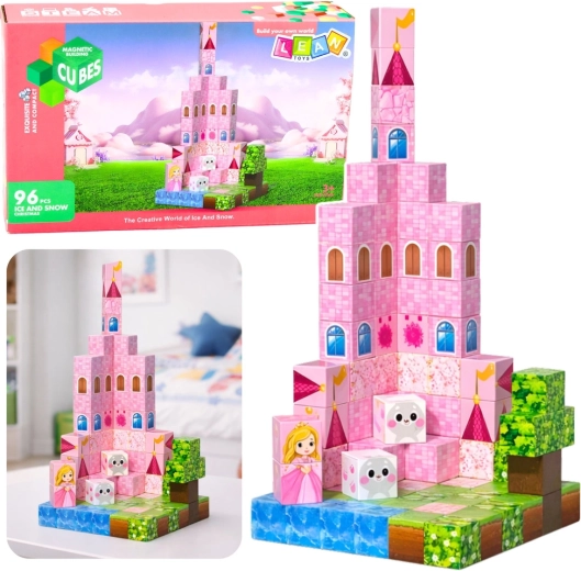 Magnetinės statybinės kaladėlės „Pixel“ – pilies kaladėlės princesėms, 96 dalių