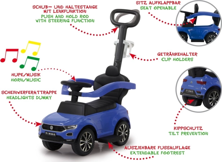 Jamara paspirtukas-automobilis Volkswagen T-ROC 3in1, mėlynas