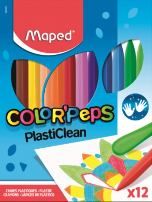 Trikampiai plastikiniai spalvoti pieštukai MAPED Color'Peps PlastiClean, 12 vnt.