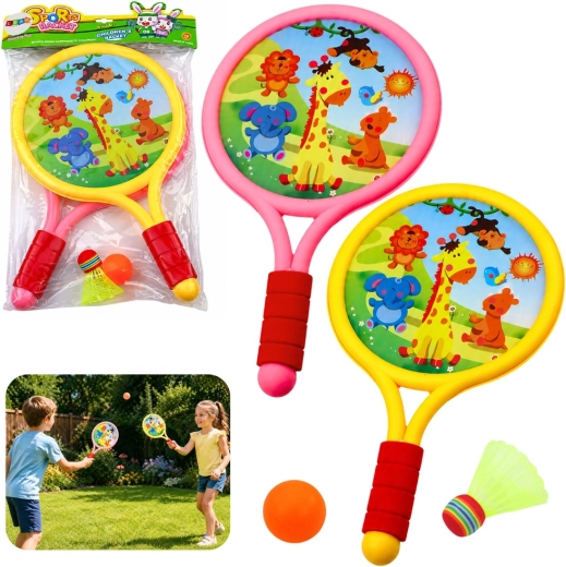 Badminton Rackets Kids Animals Yellow Pink
