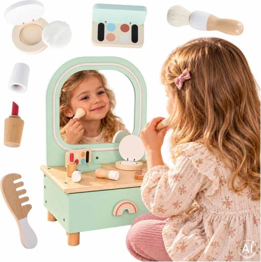 LULILO Wooden Children's Dressing Table with LED Mirror and Accessories