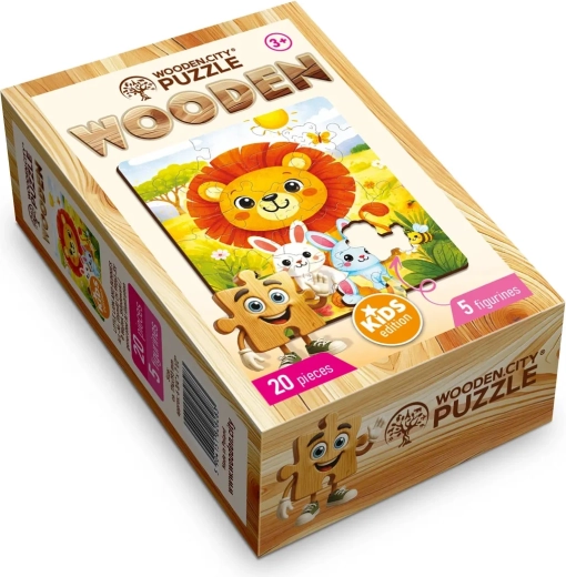 WOODEN CITY Wooden Puzzle Little Lion Cub with Bunnies, 20 Pieces