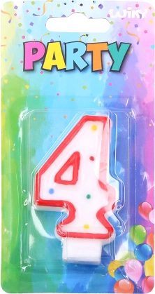 Vakarėlio žvakutė skaičius 4 raudona