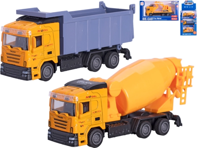 Statybinės transporto priemonės metalinis modelis 1:50 su atbulinės eigos funkcija, tipų miksas