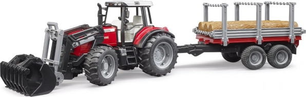 BRUDER traktorius MASSEY FERGUSON 7480 su priekiniu krautuvu ir rąstų pervežimo priekaba