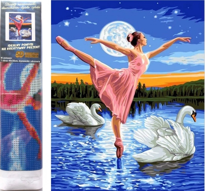 Deimantinė mozaika „Balerina tarp gulbių“ 30x40 cm