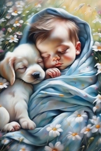 Norimpex Paint by Numbers Sleeping Child with Dog 40 × 50 cm