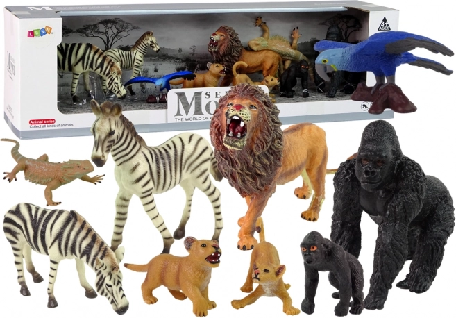 Set of Figures Animals of the World - Zebra, Gorillas, Parrot