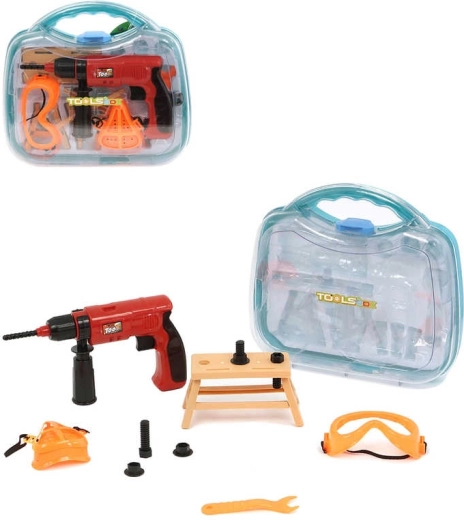 Children’s plastic tool set with drill in a case