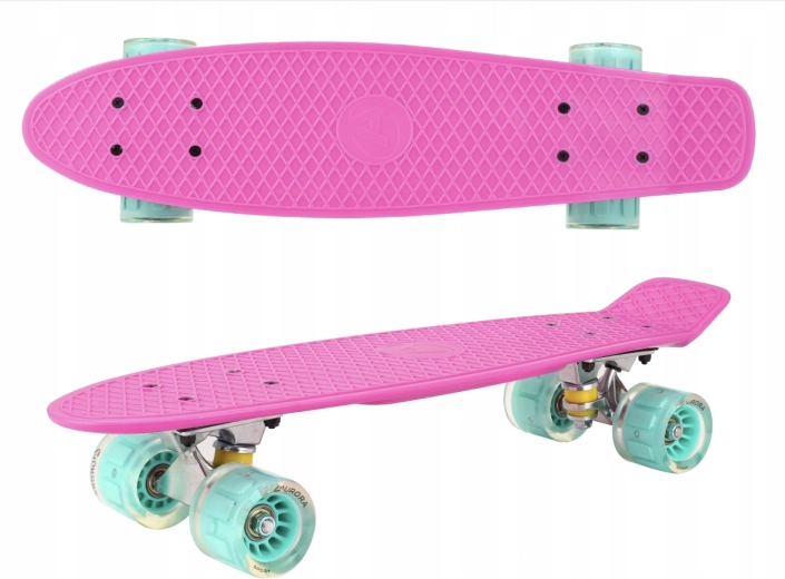 Plastikinis penny board su šviečiančiais ratukais Pink Mint