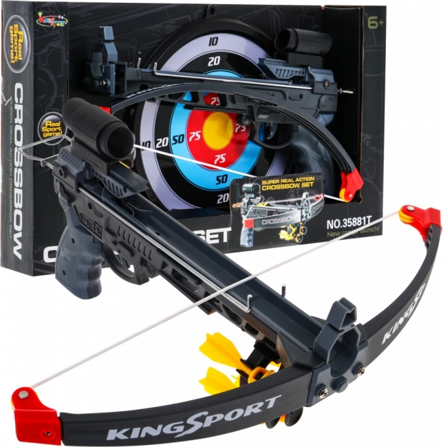 Vaikiškas arbaletas 6+ sportinis rinkinys su taikiniu, 5 strėlėmis su siurbtukais ir taikikliu