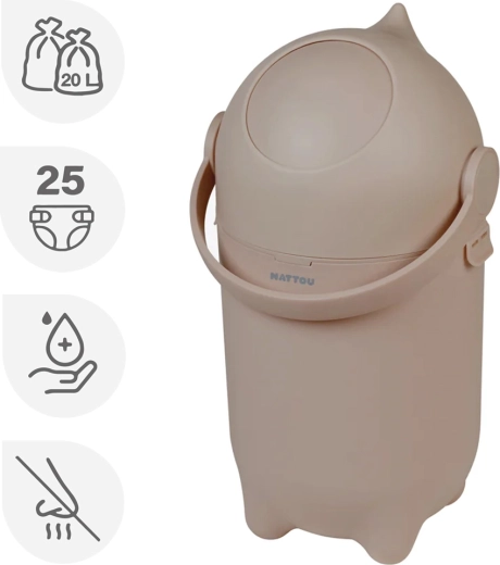 Nattou Dropy diaper bin, taupe, 20 l