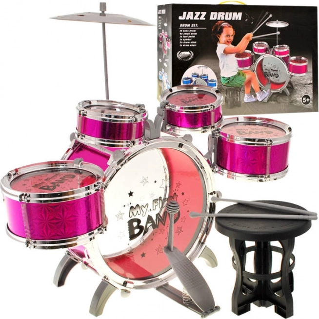 Vaikiškas būgnų rinkinys, 5 dalys su kėdute – Růžová