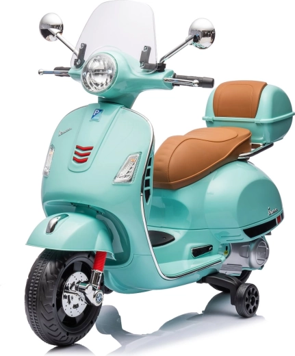 Elektrinis vaikiškas motociklas Vespa GTS stiliumi – mėtų žalias