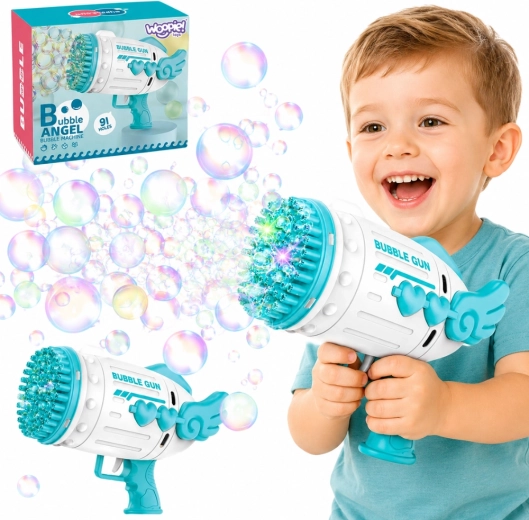 Woopie Bubble Angel Bubble Gun with 91 Holes, Blue