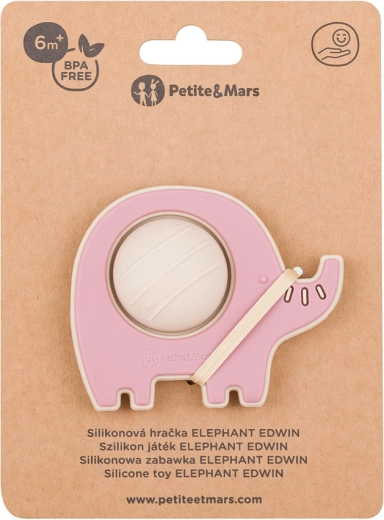 Petite&Mars silikoninis kramtukas ir žaislas „Drambliukas Edwin“, Dusty Rose