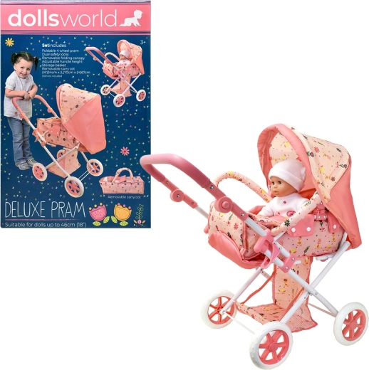 Dolls World luxury folding doll stroller with removable carrycot