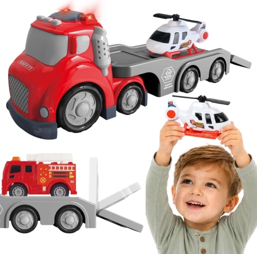 Woopie City Truck fire rescue tow truck with helicopter and sound effects