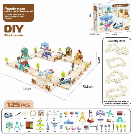 Block City Puzzle with Carousel and Bus (125 Pieces)
