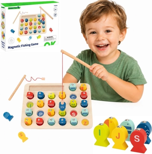 Medinis magnetinis žvejybos žaidimas su raidėmis „Tooky Toy“