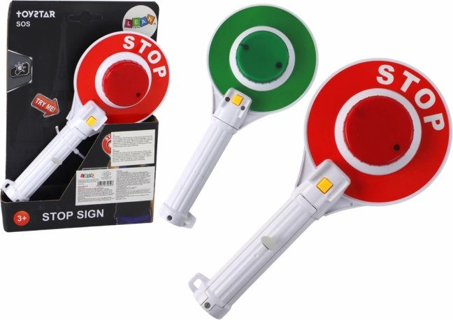 Vaikiškas policijos ženklas, dvispalvis su šviesomis stop/važiuok