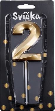 Vakarėlio žvakutė skaičius 2 auksinė