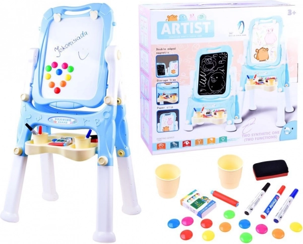 Vaikiška dvipusė magnetinė ir kreidinė stovima piešimo lenta – Modrá