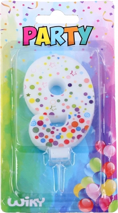 Vakarėlio žvakutė skaičius 9 su taškeliais