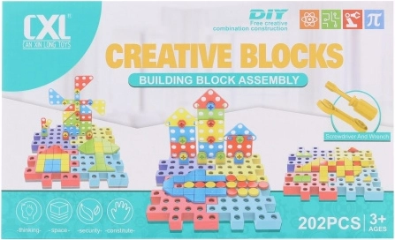 Varžtais sujungiama plastikinė konstruktorių rinkinio 202 detalių